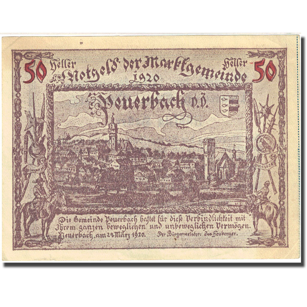 Banconote, Austria, Peuerbach, 50 Heller, château, 1920 SPL- Mehl:FS 741Ia