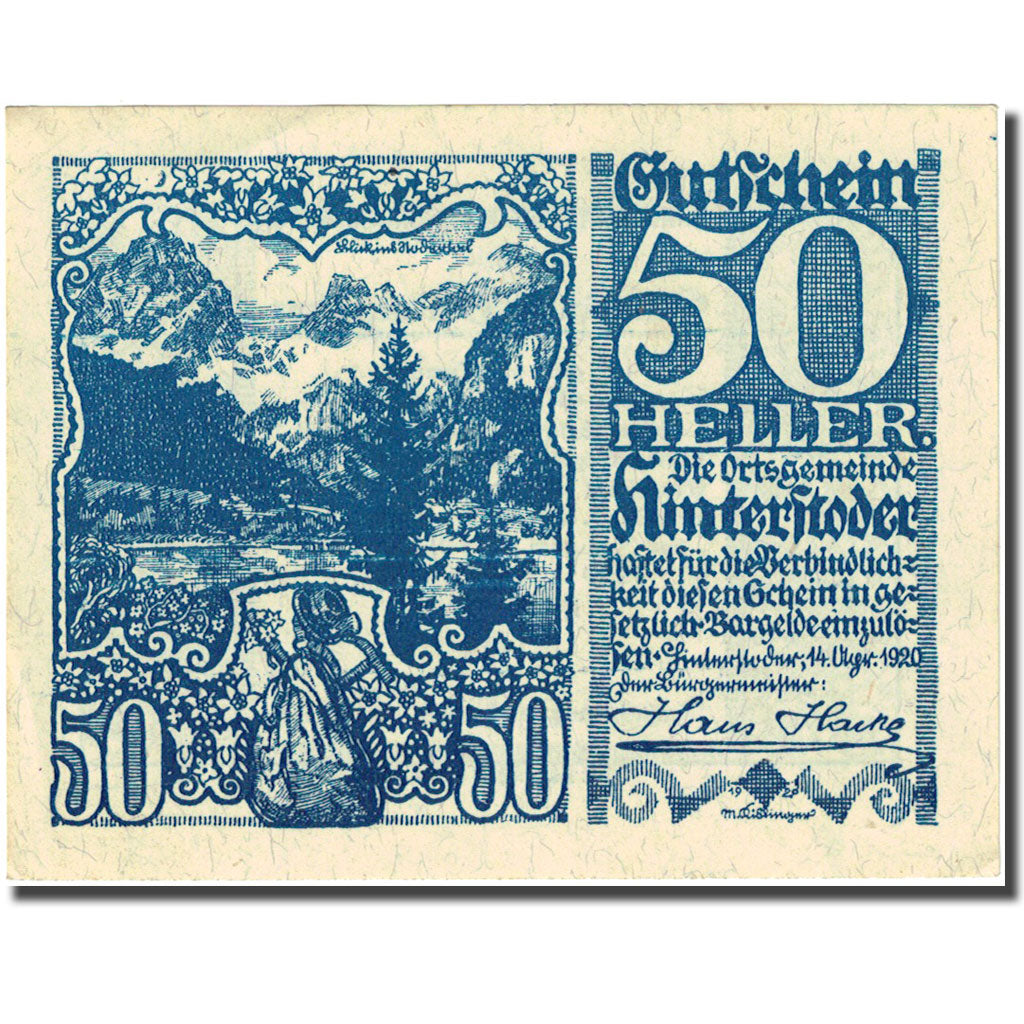 Geldschein, Österreich, Hinterstoder, 50 Heller, Blason, 1920 UNZ Mehl:FS 377c