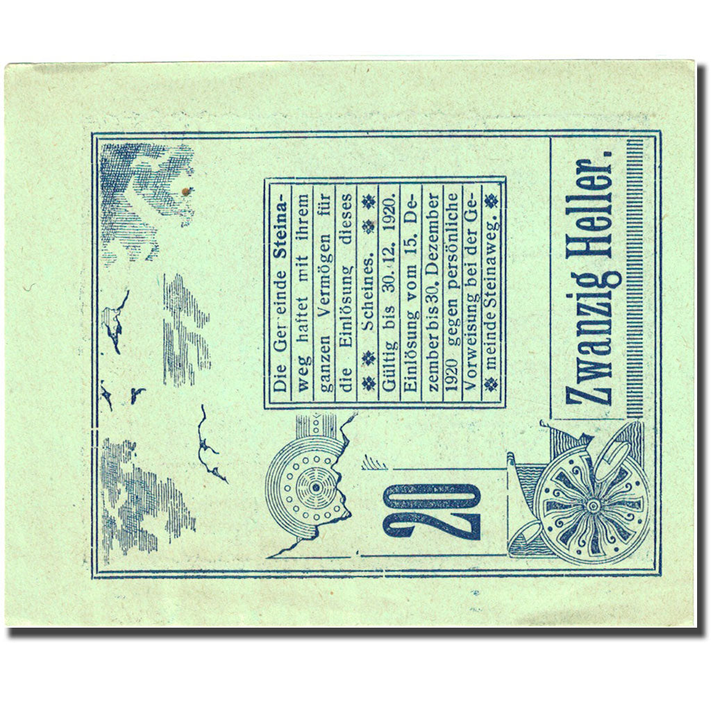 Banconote, Austria, Steinaweg, 20 Heller, Eglise, 1920 SPL- Mehl:FS 1023