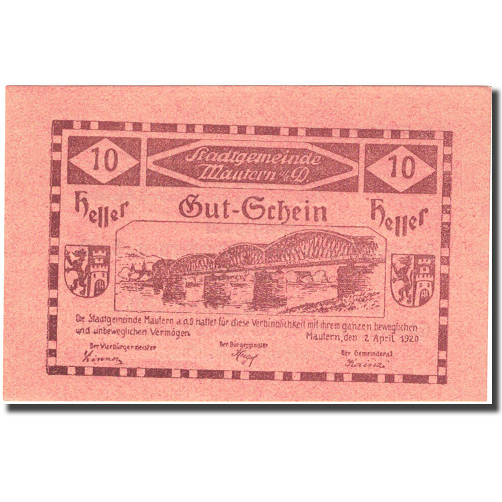 Nota, Áustria, Mautern, 10 Heller, pont 1920-12-31, UNC(63) Mehl:FS 600IId2