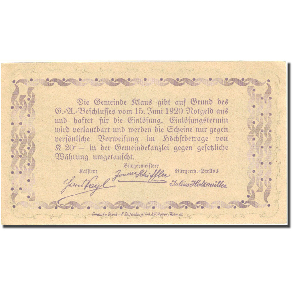 Billet, Autriche, Klaus, 90 Heller, montagne 1920-06-15, SPL Mehl:FS 454IIIc