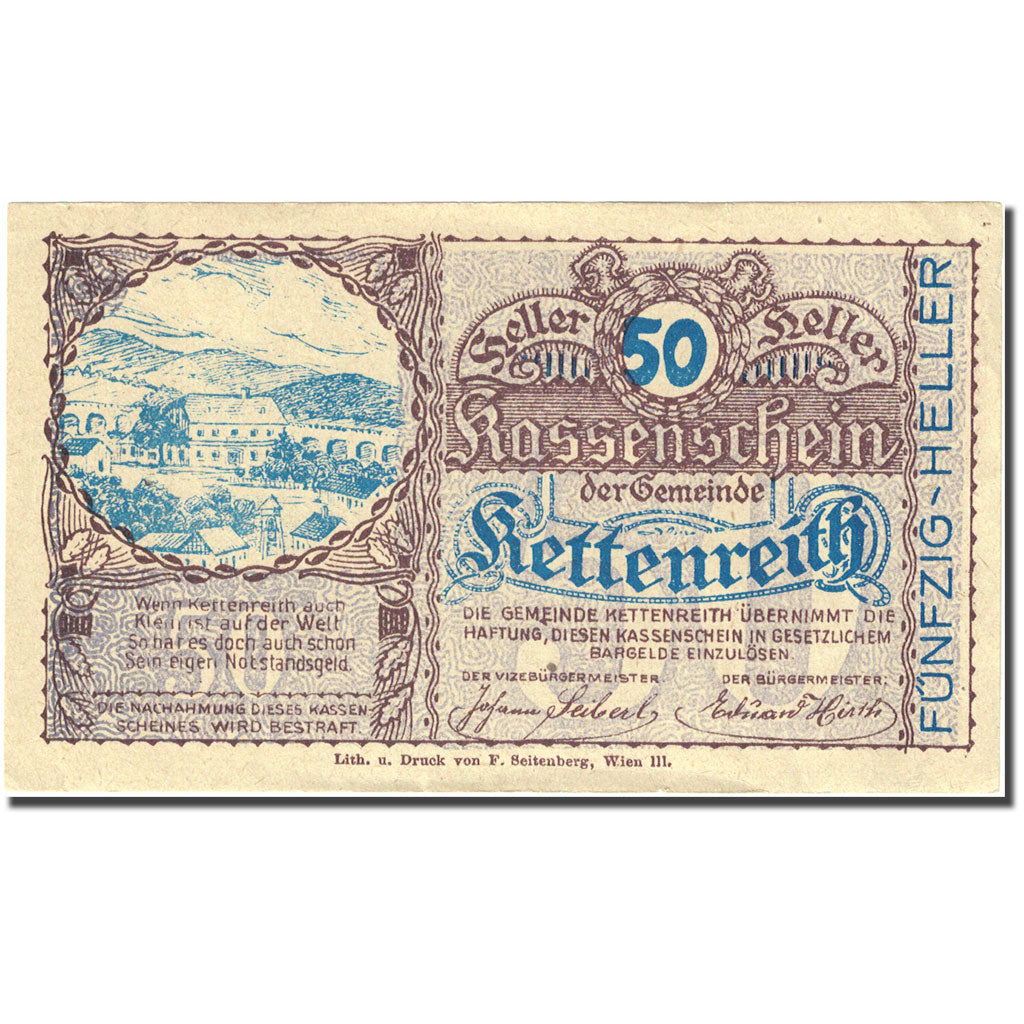 Banknot, Austria, Kettenreith, 50 Heller, village, Undated, Undated, AU(55-58)