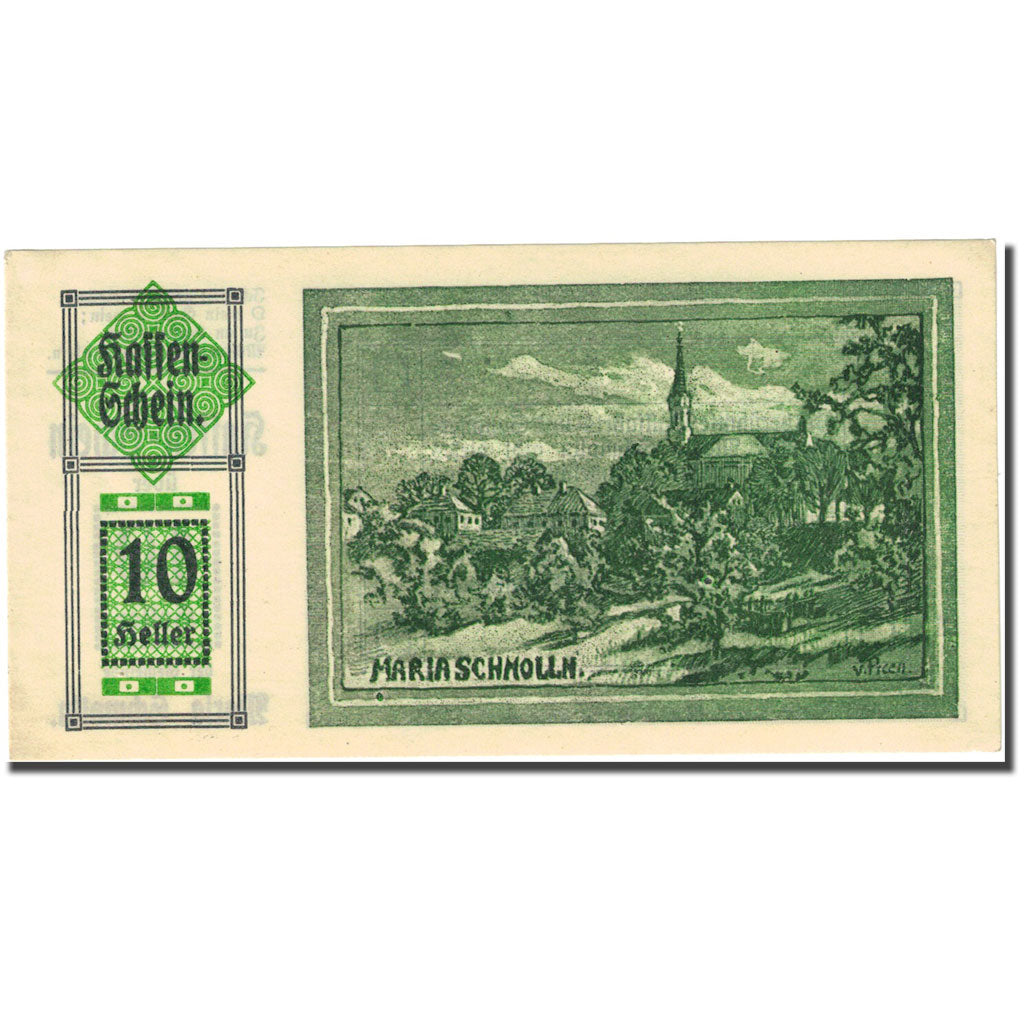 Banconote, Austria, Maria Schmolln, 10 Heller, village, 1920 SPL Mehl:FS 587IIa