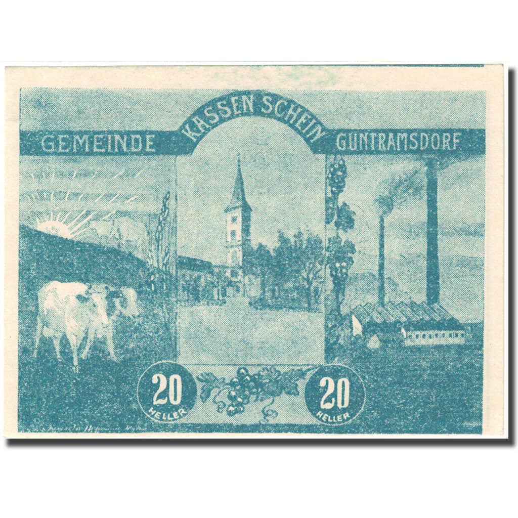 Banconote, Austria, Guntramsdorf, 20 Heller, village, 1920 SPL Mehl:FS 310a