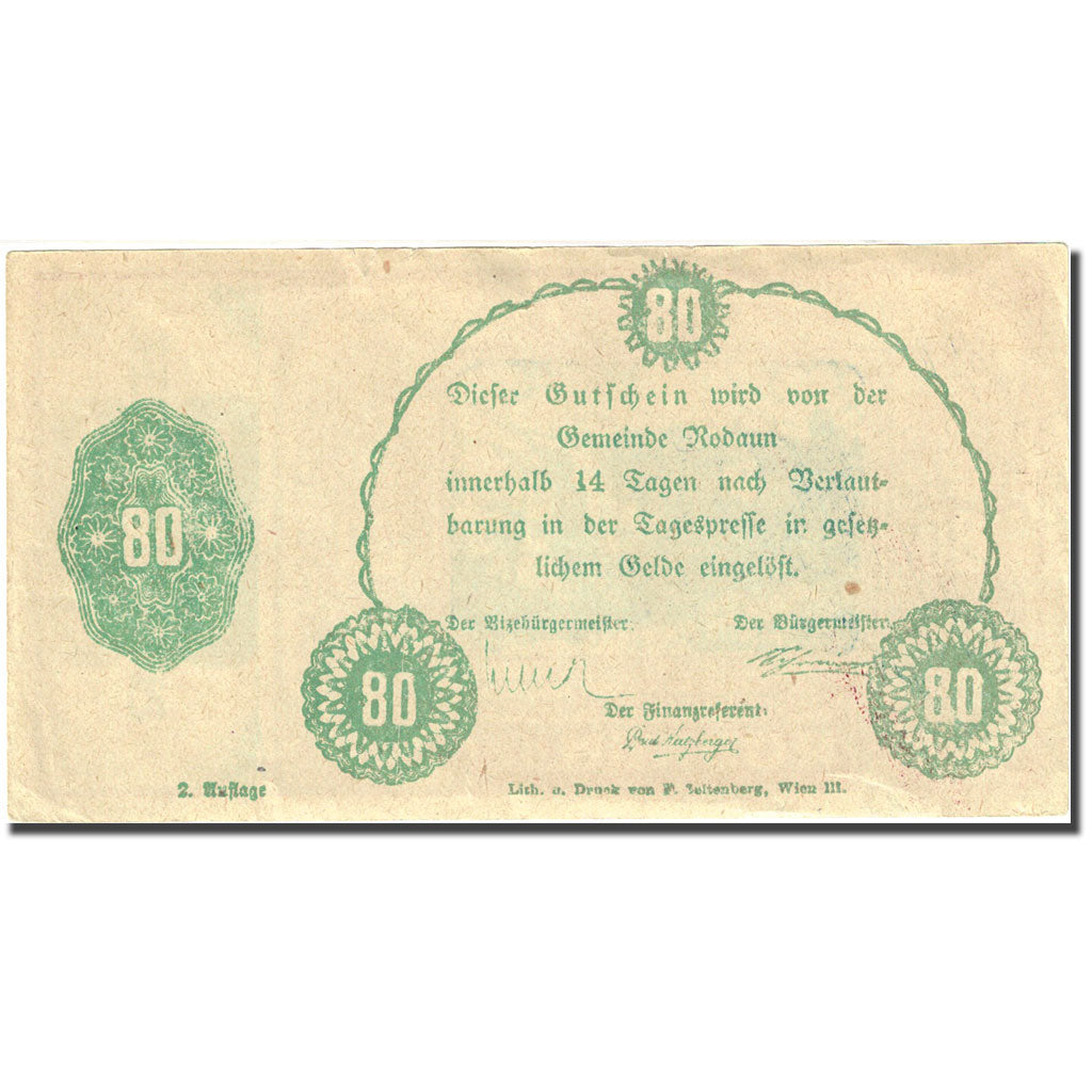 Banknot, Austria, Rodaun, 80 Heller, château, Undated, Undated, AU(55-58)