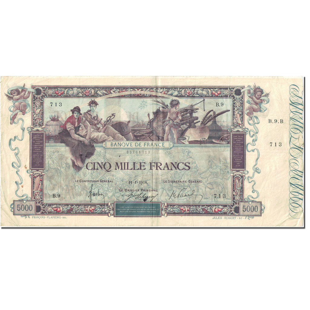 Francja, 5000 Francs, Flameng, 1918-01-02, B.9, EF(40-45)