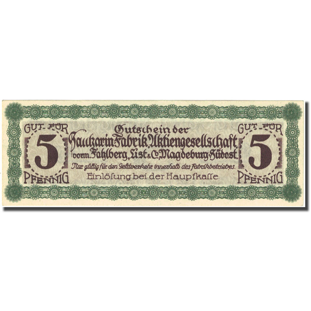 Banconote, Germania, Sacharin, 5 Pfennig, valeur faciale, SPL