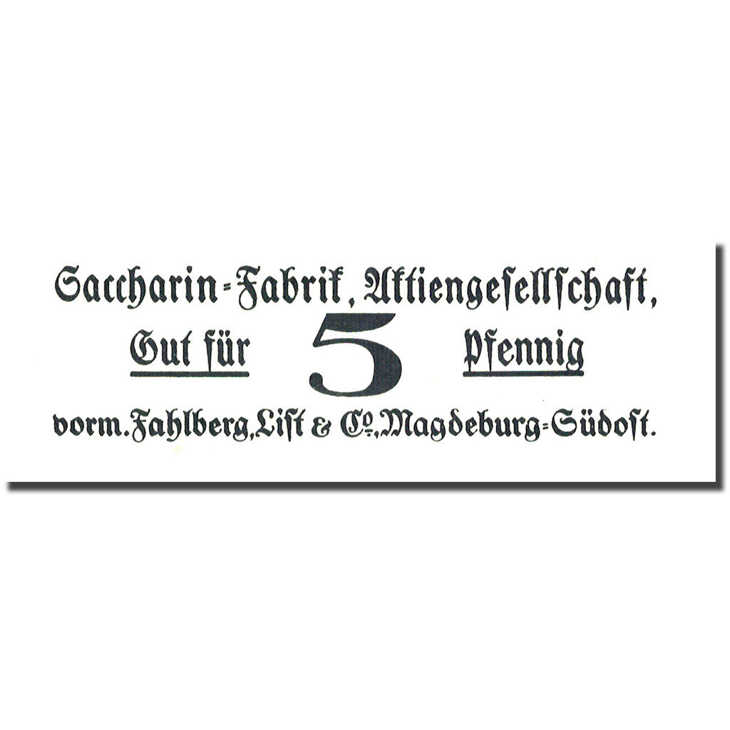 Banconote, Germania, Sacharin, 5 Pfennig, valeur faciale, SPL