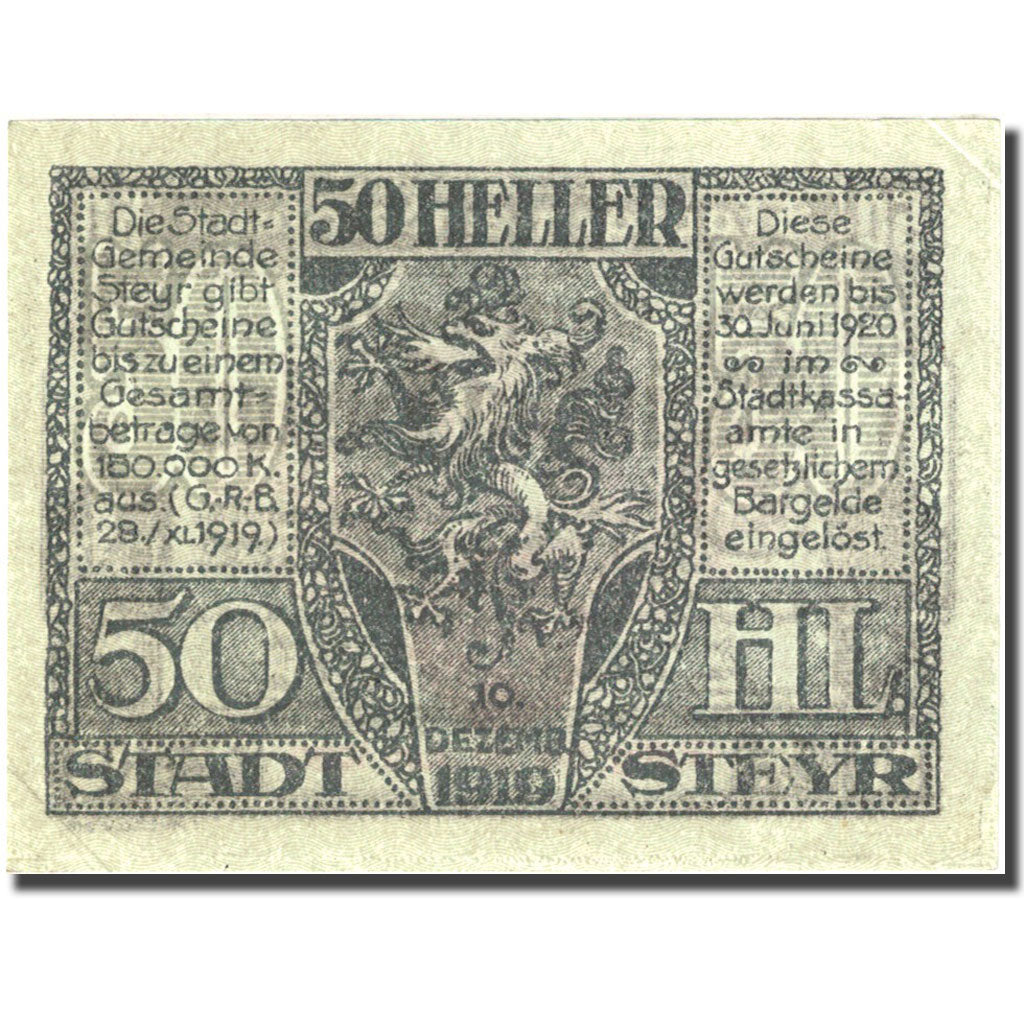 Geldschein, Österreich, Steyr, 50 Heller, Monument, 1920 UNZ-  FS 1034Ia