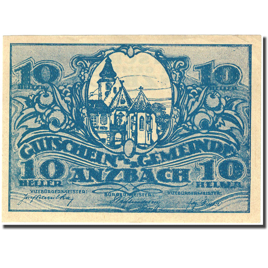 Banconote, Austria, Anzbach, 10 Heller, Eglise 1921-01-15, SPL Mehl:FS 481Aa