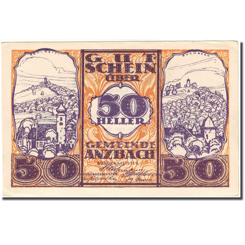 Banconote, Austria, Anzbach, 50 Heller, village 1920-09-15, SPL- Mehl:FS 481Ae