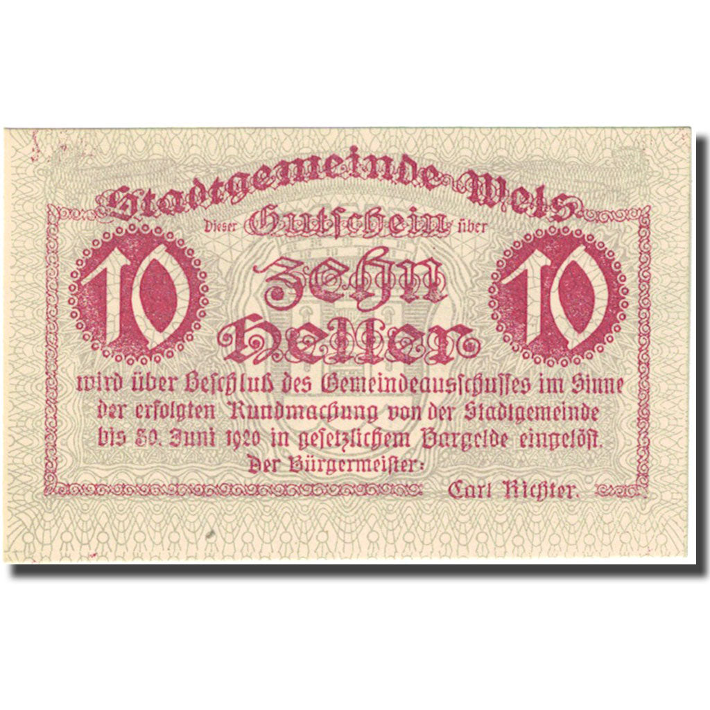 Banconote, Austria, Wels, 10 Heller, Eglise 1920-06-30, SPL Mehl:FS 1167Ic