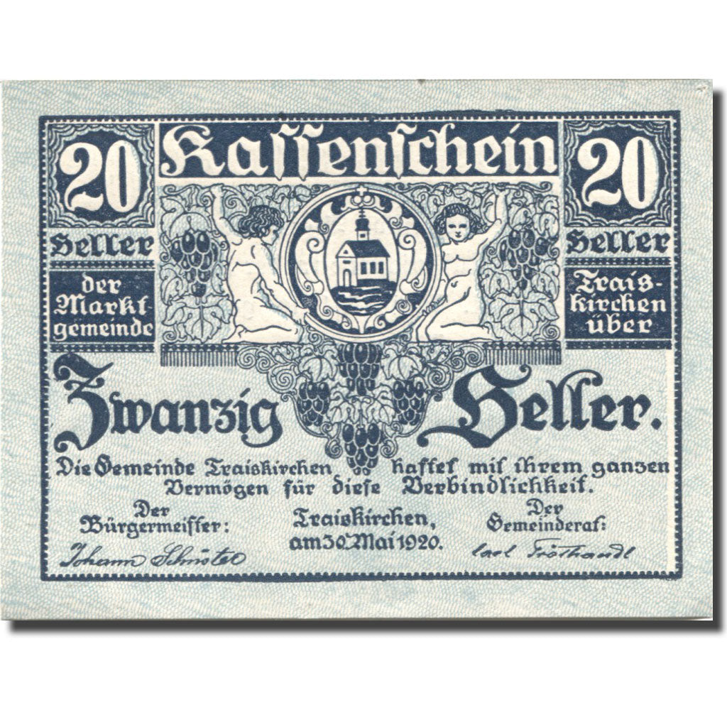 Banconote, Austria, Traiskirchen, 20 Heller, Eglise, 1921 SPL Mehl:FS 1077a