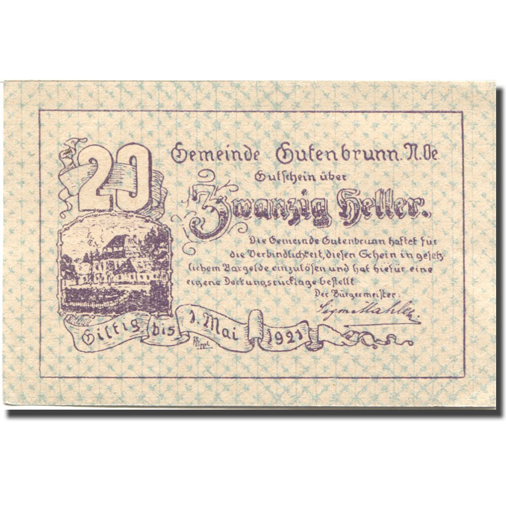 Banconote, Austria, Brunn, 20 Heller, château 1921-05-31, SPL Mehl:FS 315