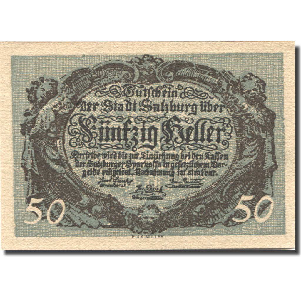 Billet, Autriche, Salzburg, 50 Heller, fontaine, 1920, SPL, Mehl:FS 862a
