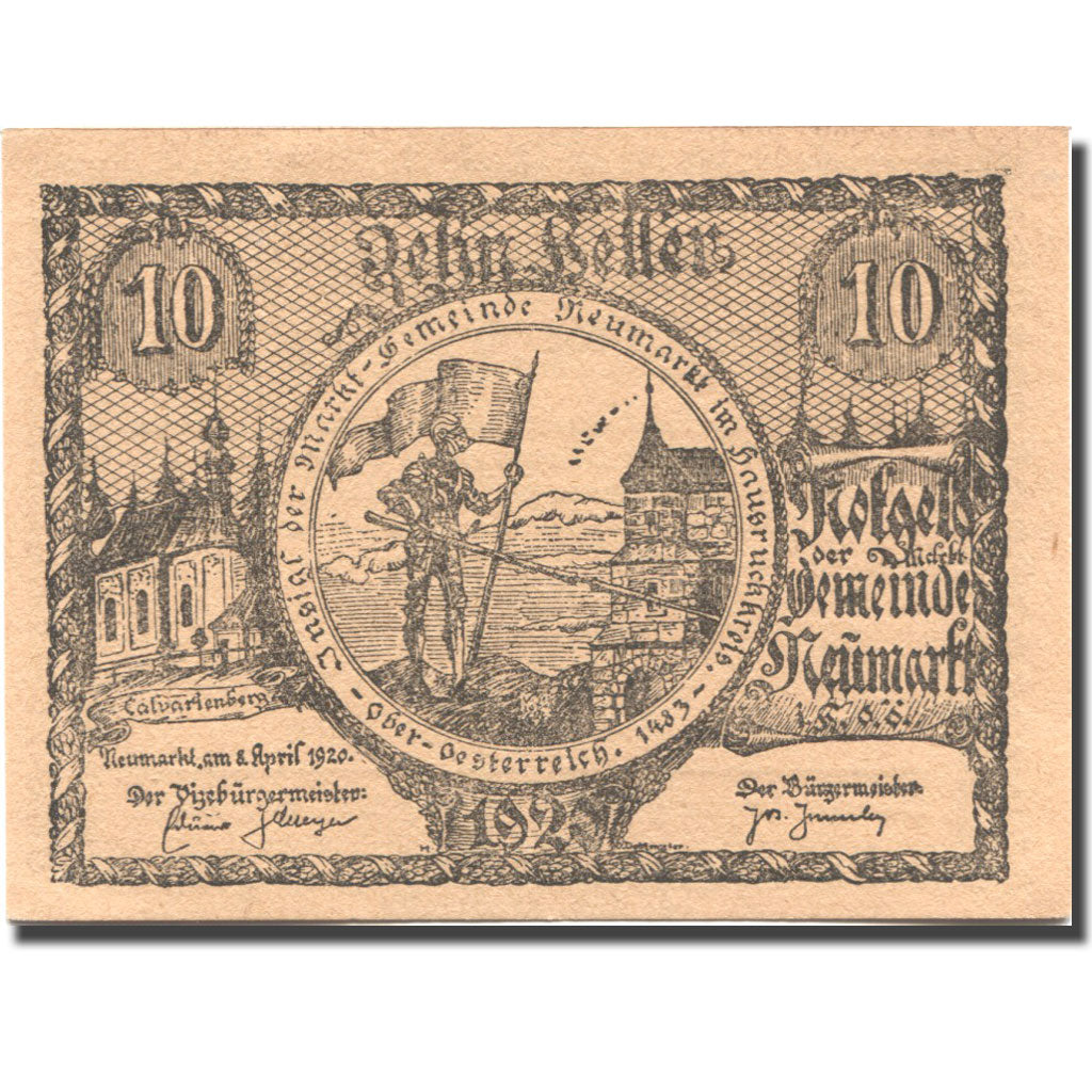 Banconote, Austria, Neumarkt, 10 Heller, chevalier, 1920 SPL Mehl:FS 662a
