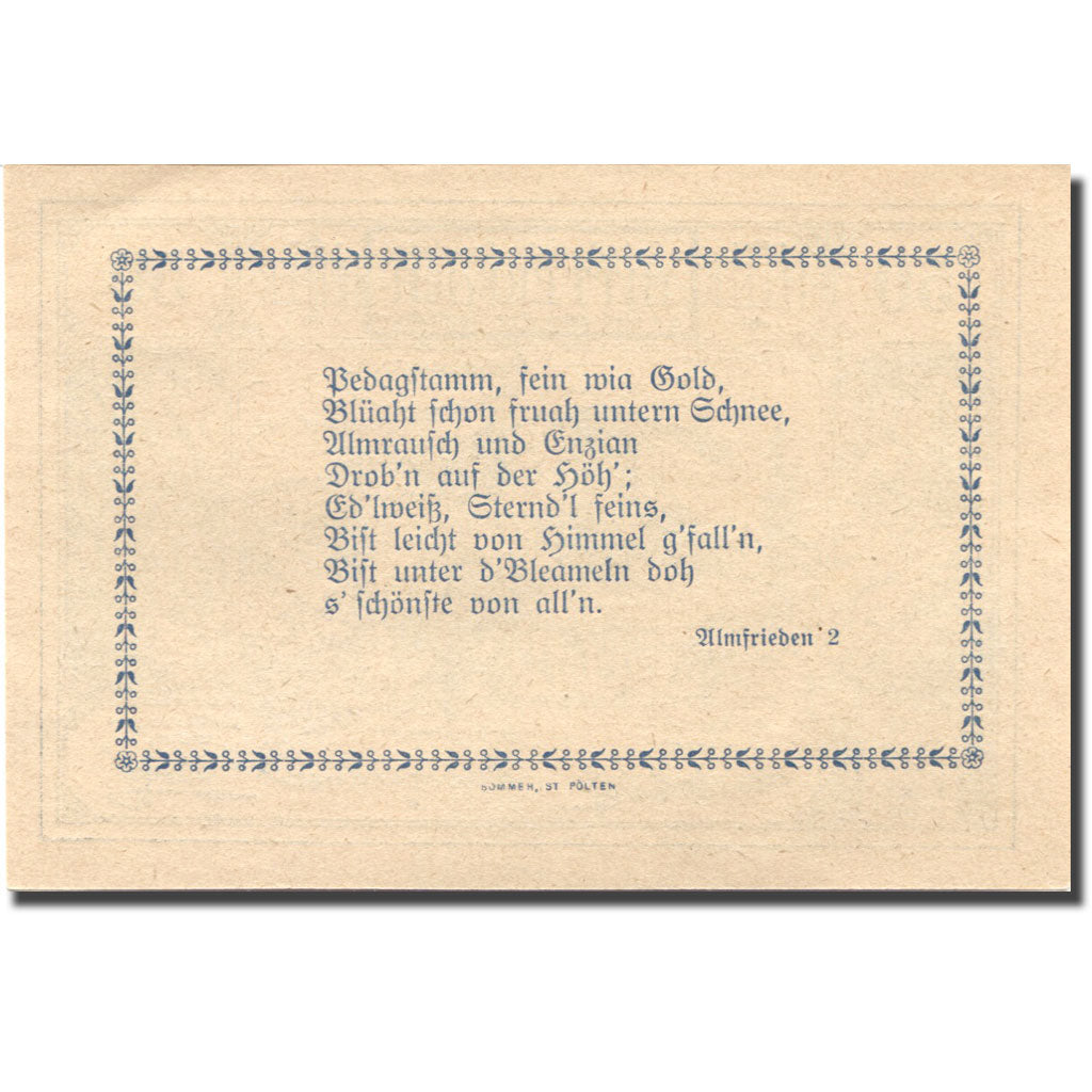 Banconote, Austria, Mitterbach, 50 Heller, montagne, 1920 SPL Mehl:FS 618a
