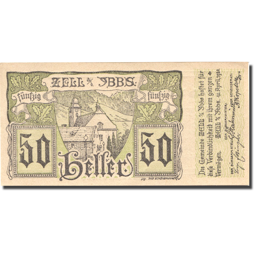 Geldschein, Österreich, Zell a/d Ybbs, 50 Heller, Eglise, 1920 UNZ Mehl:FS 1272a