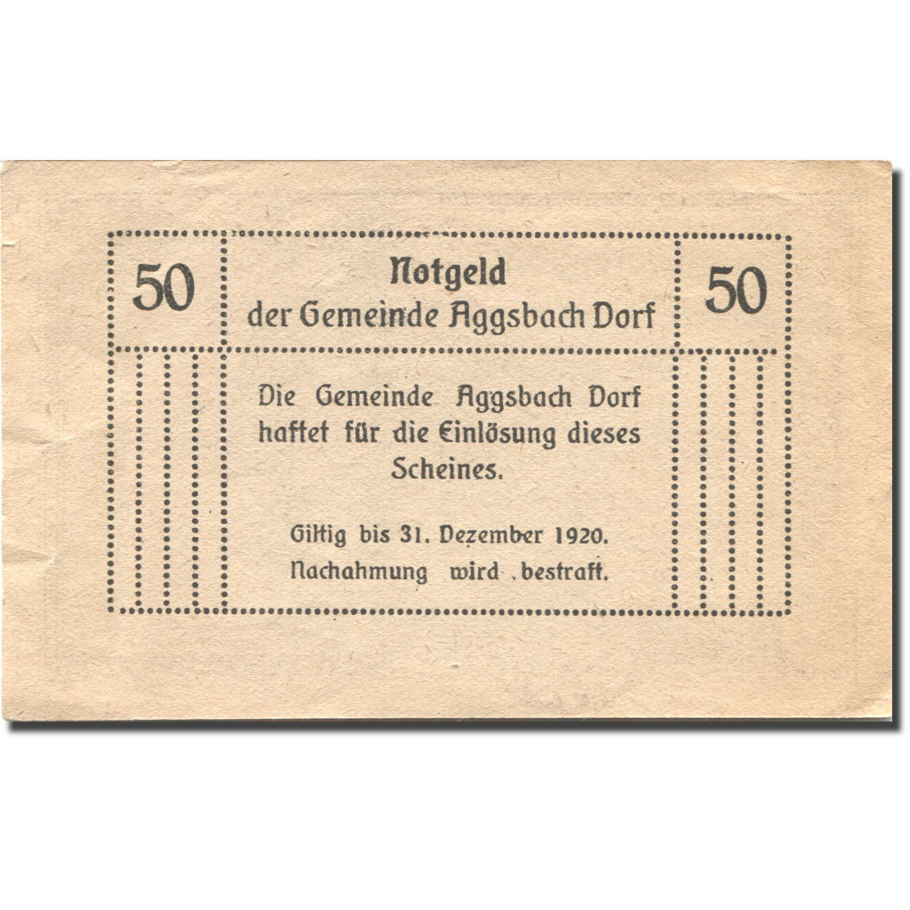 Banconote, Austria, Aggsbach Dorf, 50 Heller, ruine, 1920, SPL- Mehl: FS 8