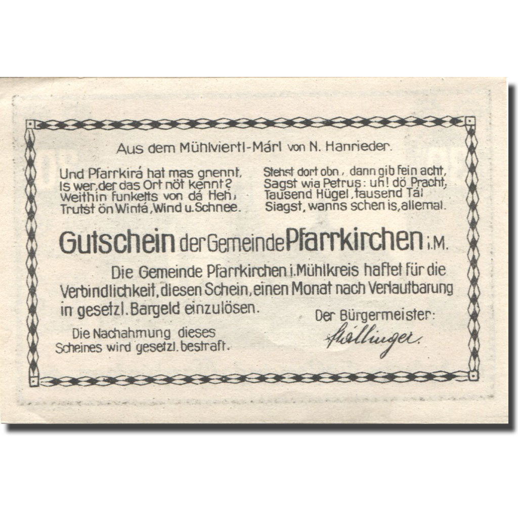 Geldschein Österreich Pfarrkirchen im M, 30Heller village, UNZ- Mehl:FS 744IIIb
