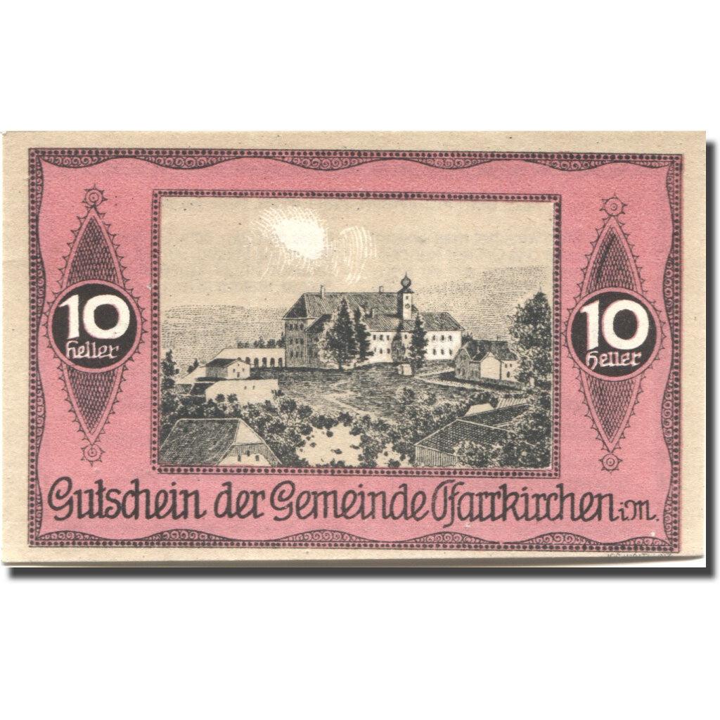Banconote, Austria, Pfarrkirchen im M, 10Heller, château, SPL Mehl:FS 744IIIa