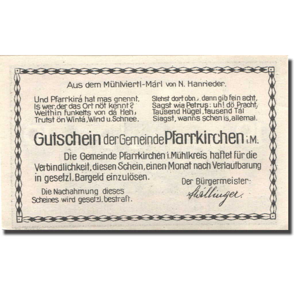 Banconote, Austria, Pfarrkirchen im M, 10Heller, château, SPL Mehl:FS 744IIIa