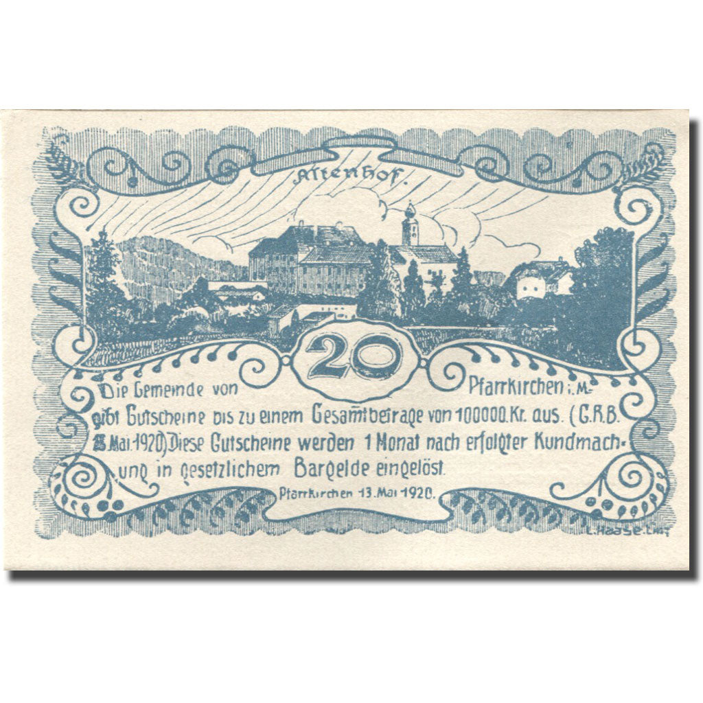 Banconote, Austria, Pfarrkirchen im M, 20 Heller, château, 1920 SPL Mehl:FS744Ib