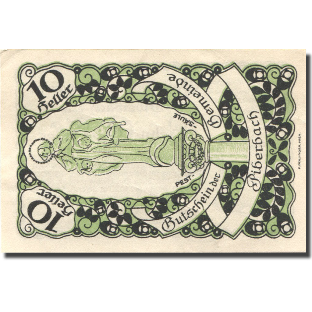 Geldschein, Österreich, Piberbach, 10 Heller, statue, 1920 UNZ- Mehl:FS 746a