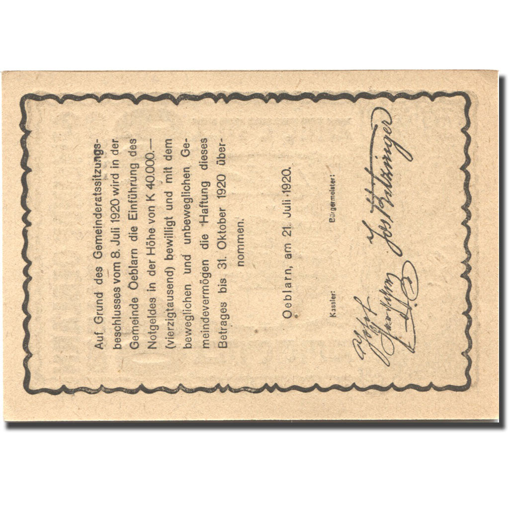 Billet, Autriche, Oeblarn, 60 Heller, Eglise 1920-10-31, SPL Mehl:FS 700IIa