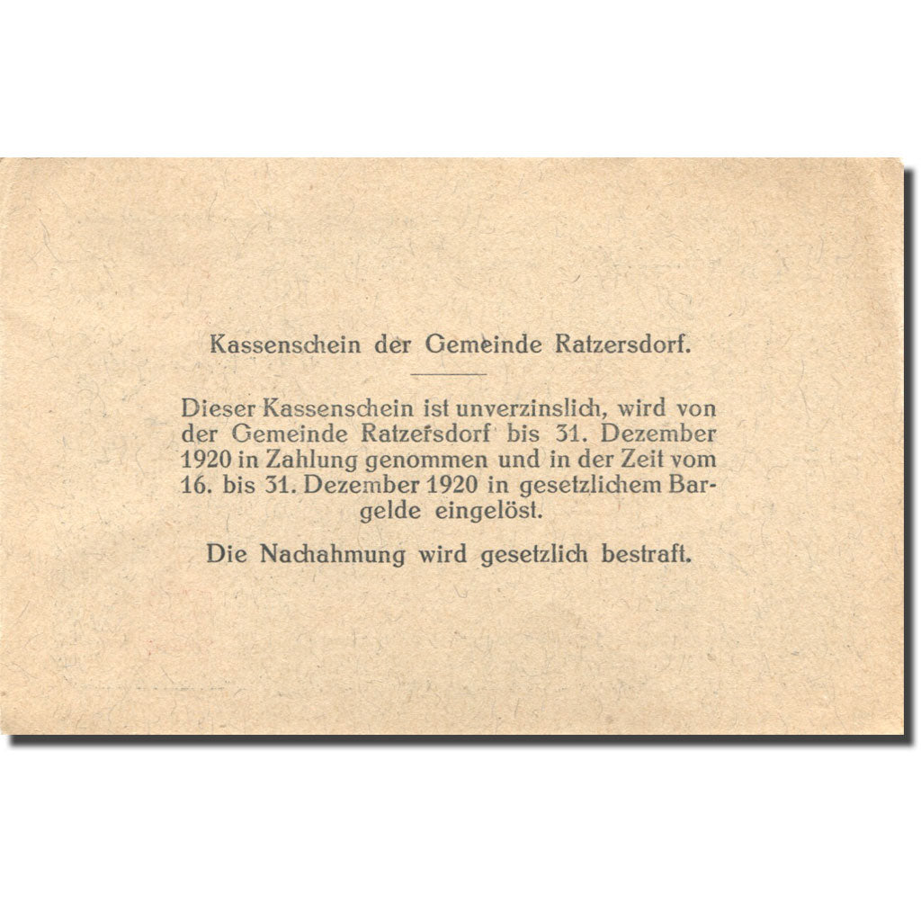 Billet, Autriche, Ratzersdorf, 10 Heller, manoir 1920-12-31, SUP Mehl:FS 822