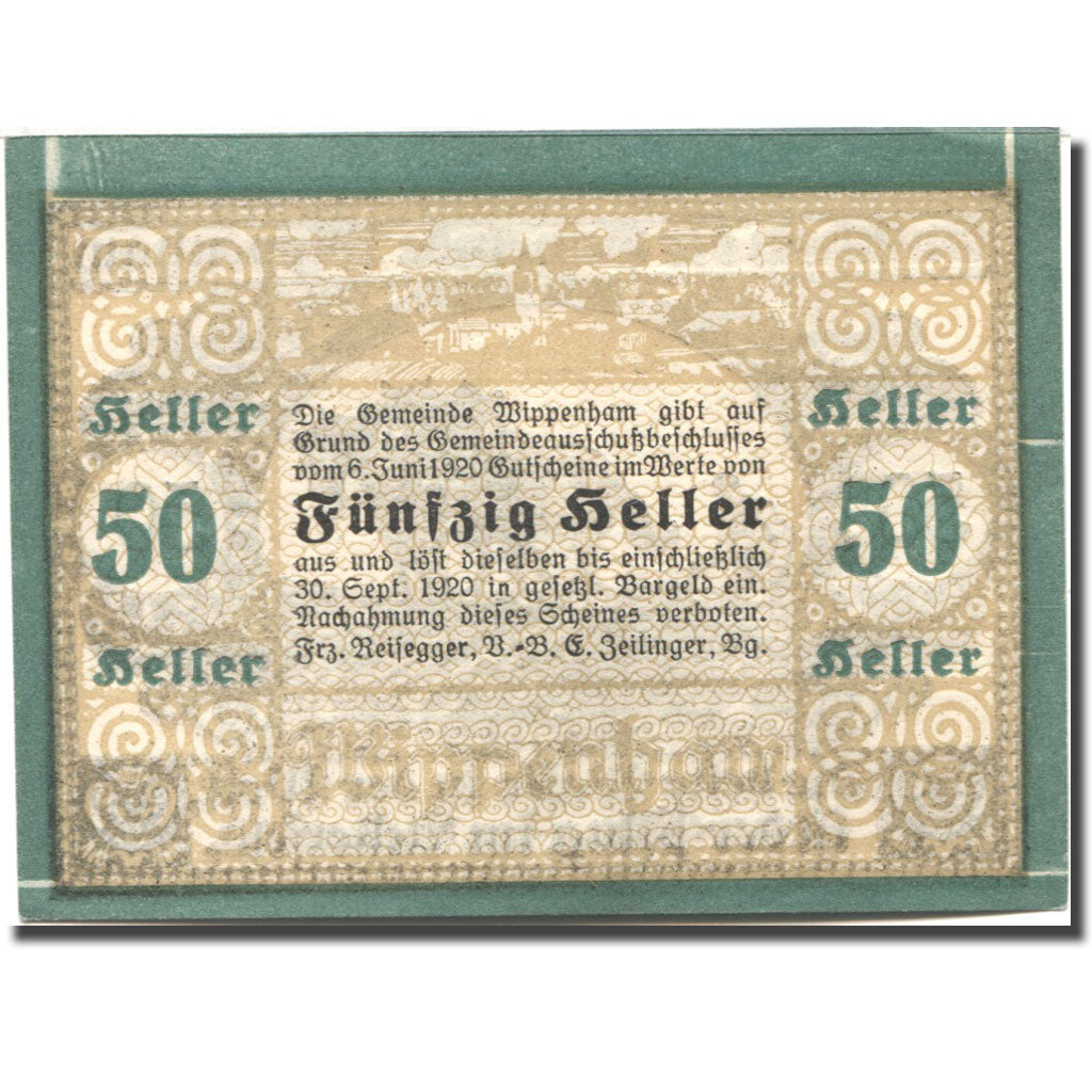 Billet, Autriche, Wippenham, 50 Heller, agriculteur, 1920 SPL Mehl:FS 1247a