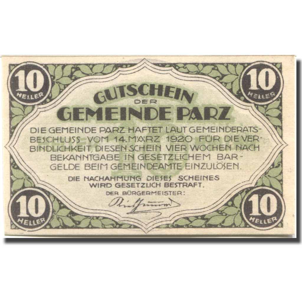 Banconote, Austria, Parz, 10 Heller, manoir, 1920, 1920-03-14, SPL, Mehl:FS 721a