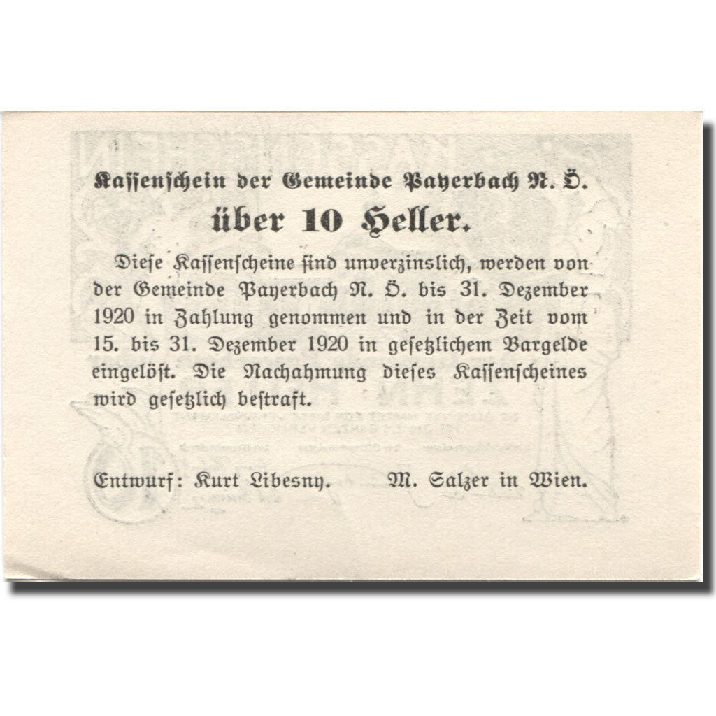 Geldschein, Österreich, Payerbach, 10 Heller, personnage, 1920 UNZ Mehl:FS 725