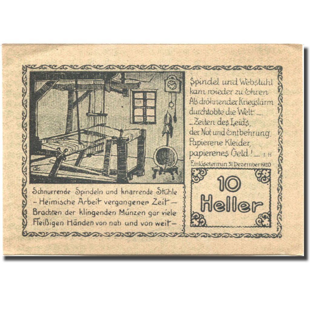 Banconote, Austria, Prägarten, 10 Heller, filature, 1920 SPL Mehl:FS 777a