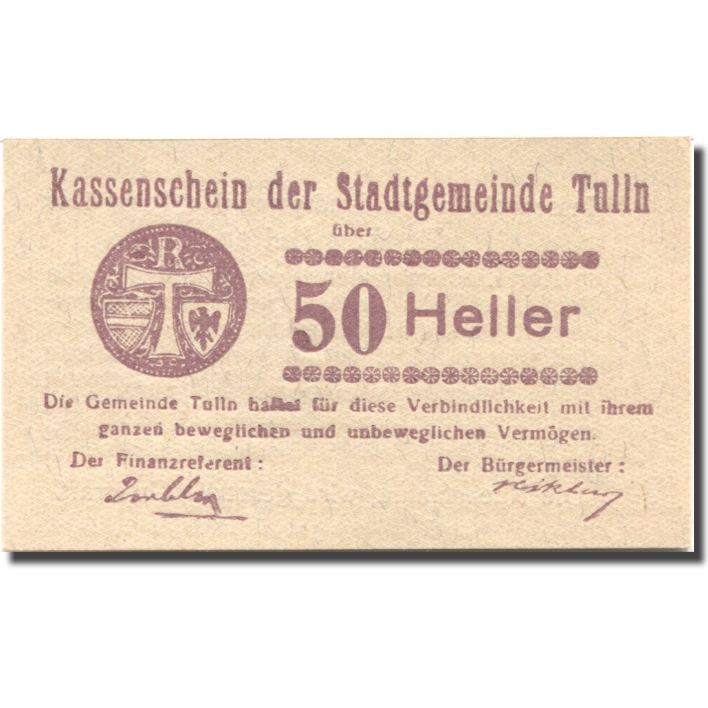 Billet, Autriche, Tulln, 50 Heller, valeur faciale, 1920 SPL Mehl:FS 1083I.3