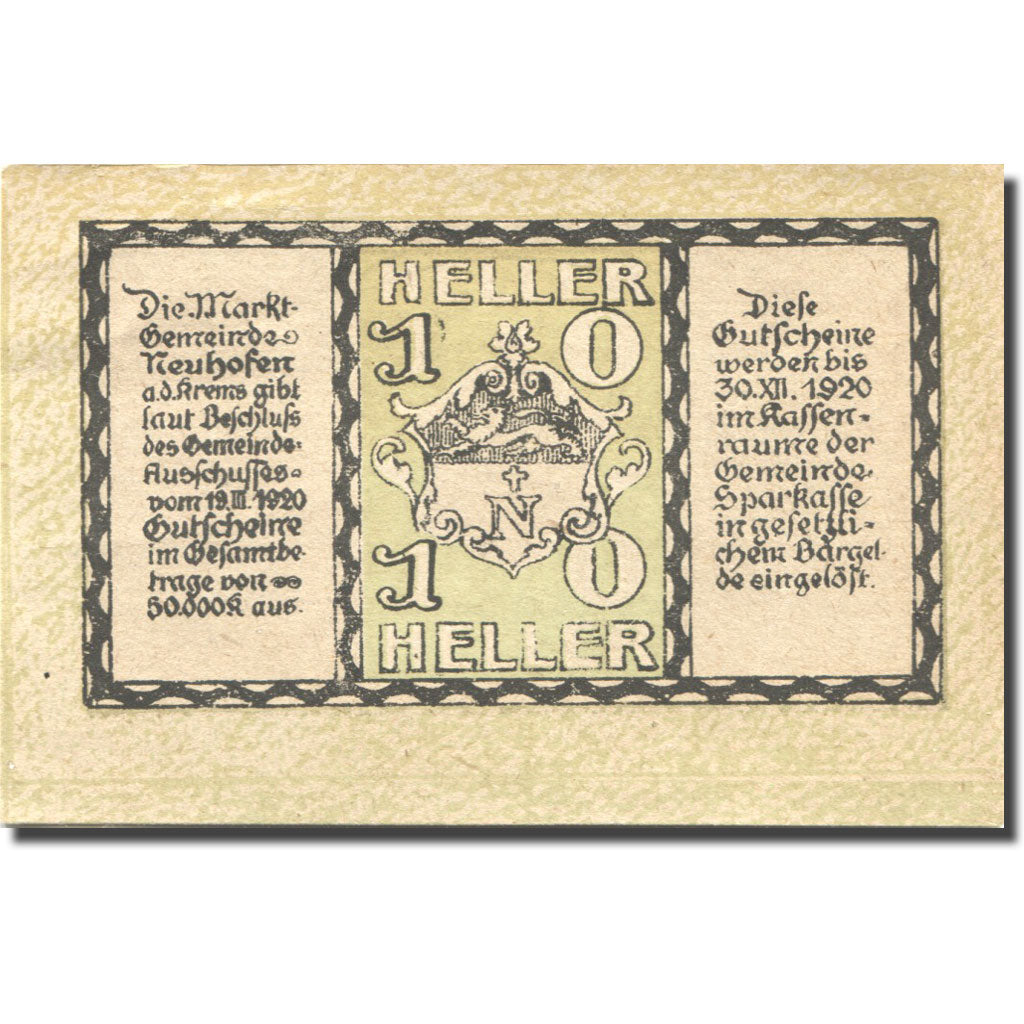 Geldschein, Österreich, Krems, 10 Heller, château, 1920 UNZ- Mehl:FS 648a