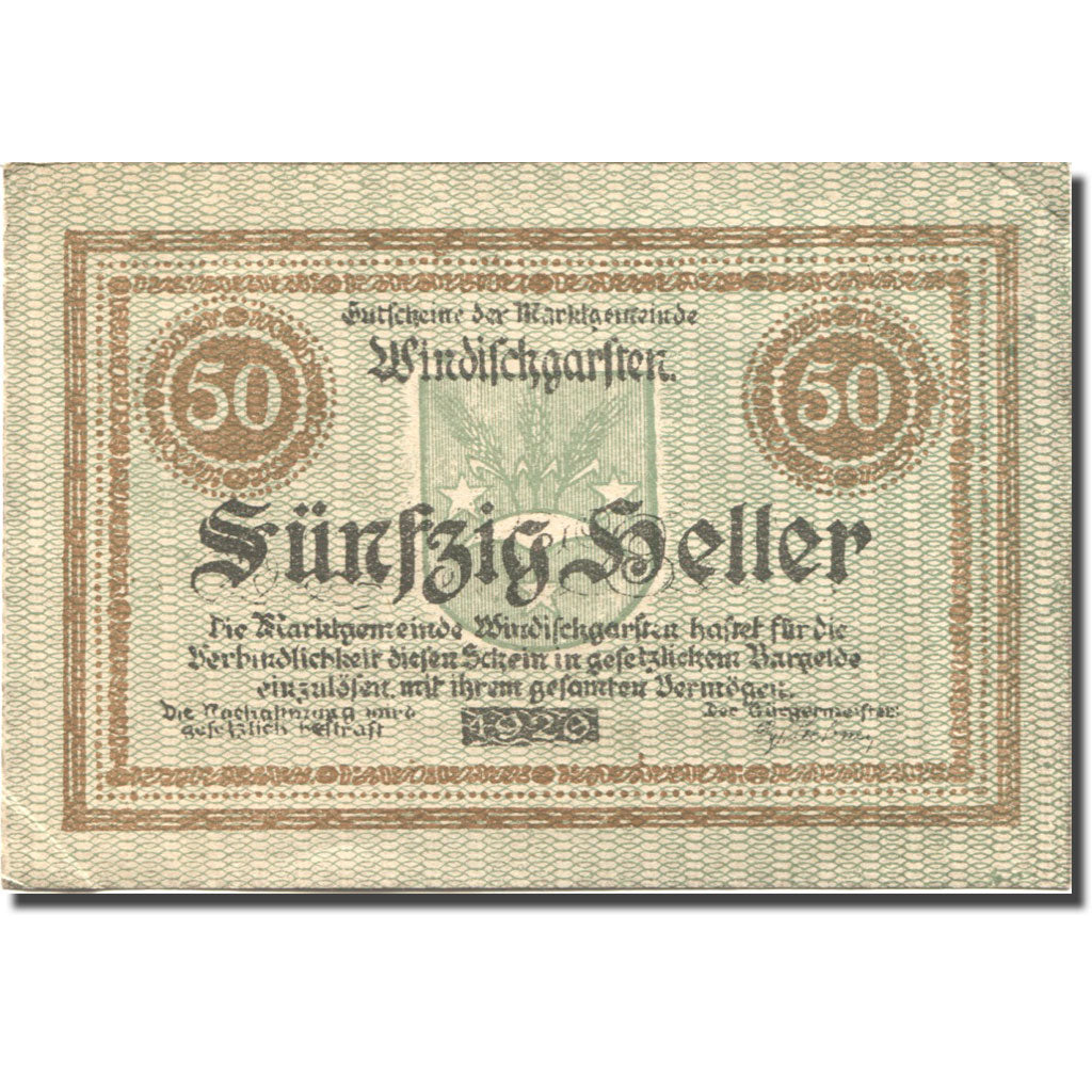 Banconote, Austria, Windischgarsten 50 Heller, Blason, 1920 SPL- Mehl:FS 1245IIc