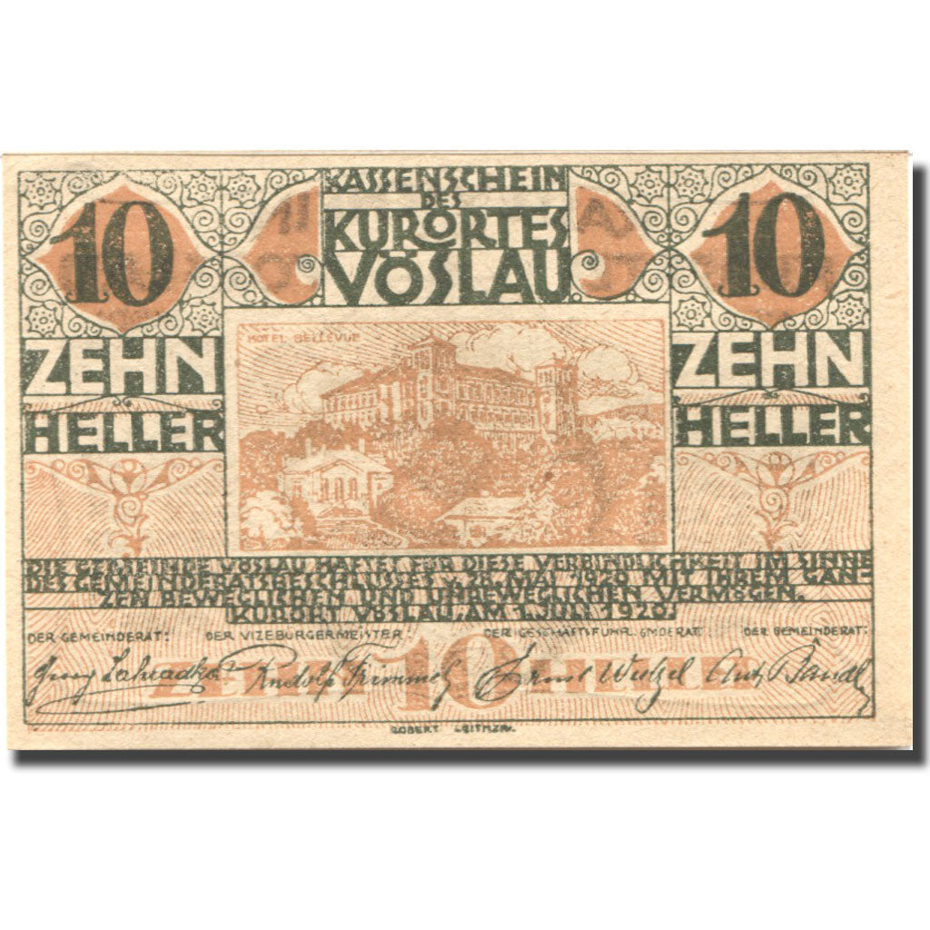 Billet, Autriche, Vöslau, 10 Heller, château 1920-12-31, SPL Mehl:FS 1121IIa