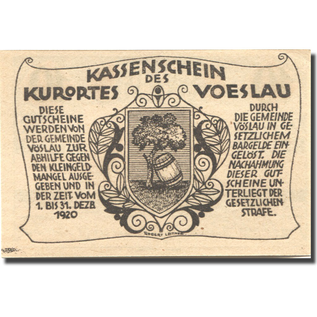 Billet, Autriche, Vöslau, 10 Heller, château 1920-12-31, SPL Mehl:FS 1121IIa