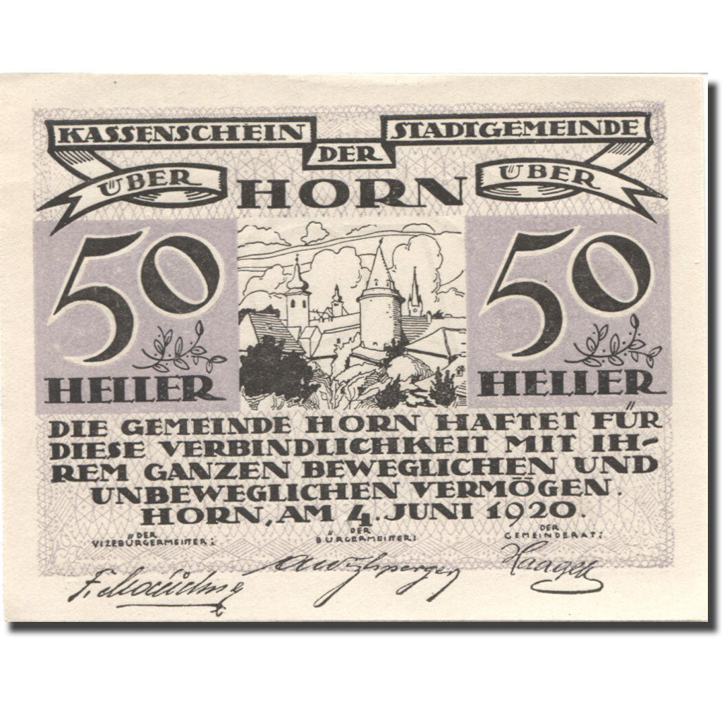 Banconote, Austria, Horn, 50 Heller, château 1920-06-04, SPL Mehl:FS 397IIa