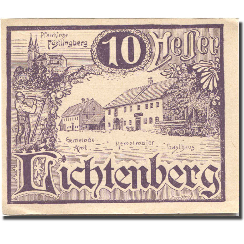 Banconote, Austria, Lichtenberg, 10 Heller, ferme, 1920 SPL Mehl:FS 518b1