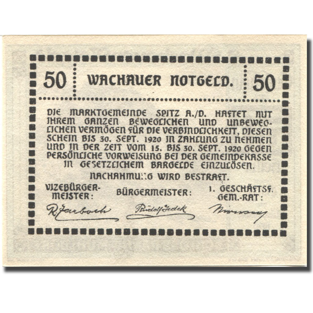 Billet, Autriche, Ranna-Muhldorf, 50 Heller, château, 1920 SPL Mehl:FS 1122.7IIc