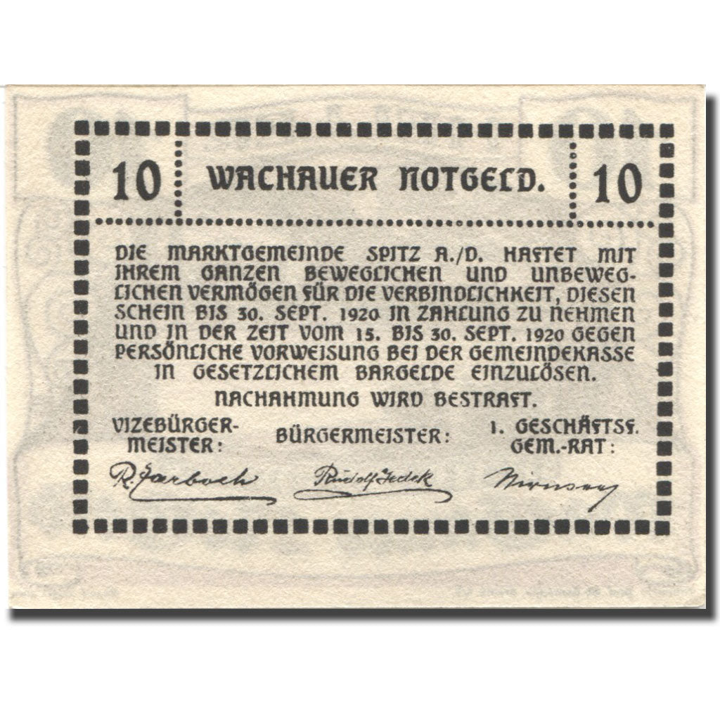 Banknot, Austria, Spitz an der Donau, 10 Heller, paysage, 1920, 1920-09-30