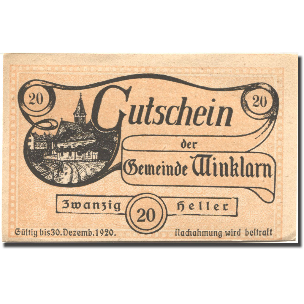 Banknot, Austria, Winklarn, 20 Heller, Eglise, 1920, 1920-12-30, AU(55-58)