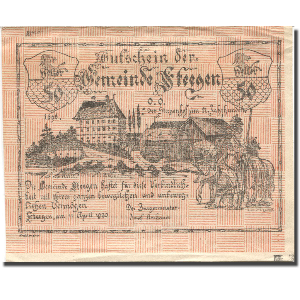 Banconote, Austria, Steegen, 50 Heller, château, 1920 SPL- pink Mehl:FS 1212Ic