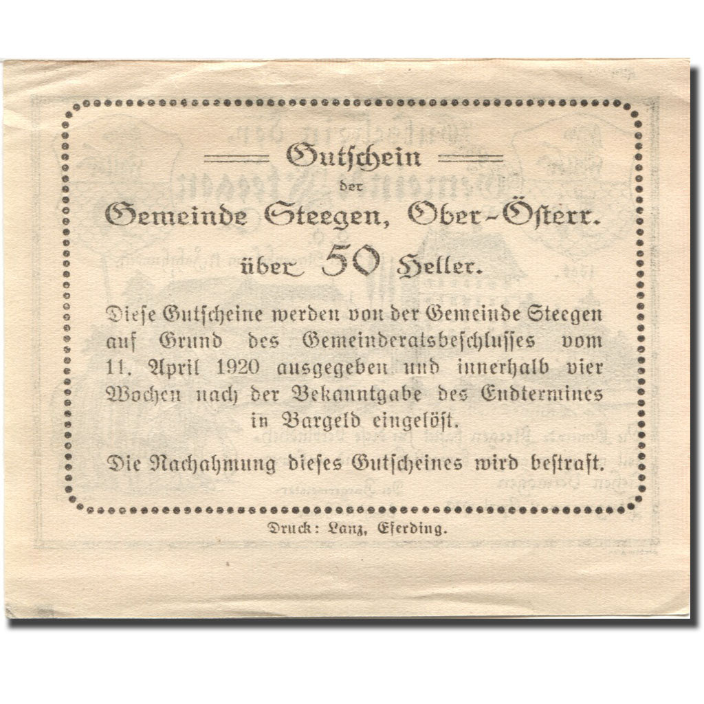 Banconote, Austria, Steegen, 50 Heller, château, 1920 SPL- pink Mehl:FS 1212Ic