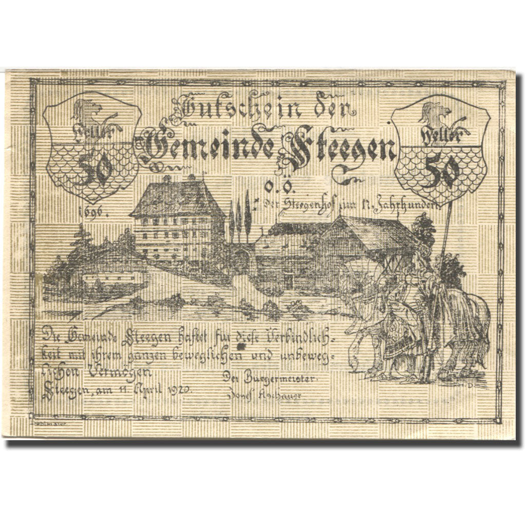 Billet, Autriche, Steegen, 50 Heller, chateau 1, 1920-04-11, SUP+ Mehl:FS 1212Ic