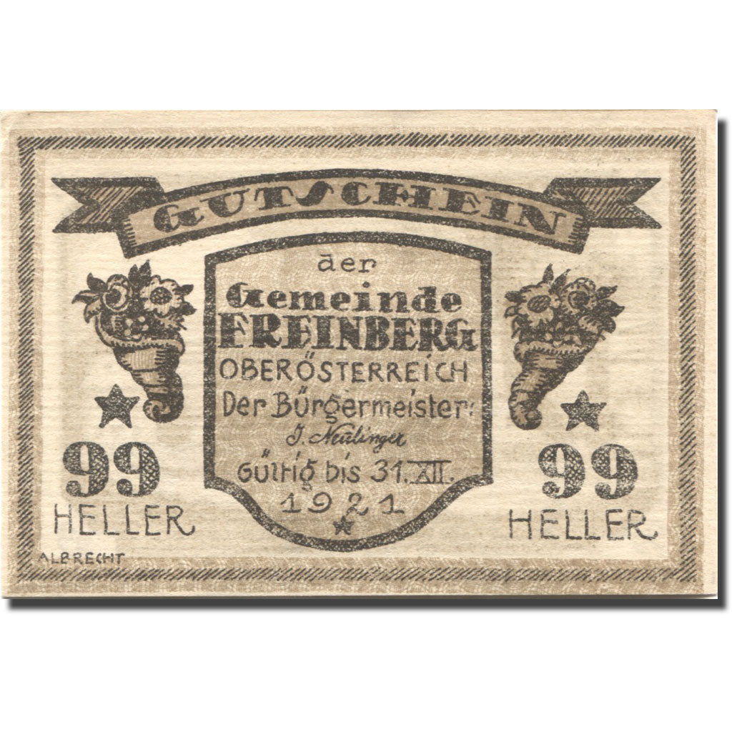 Geldschein, Österreich, Freinberg, 99 Heller, corne d'abondance, 1921