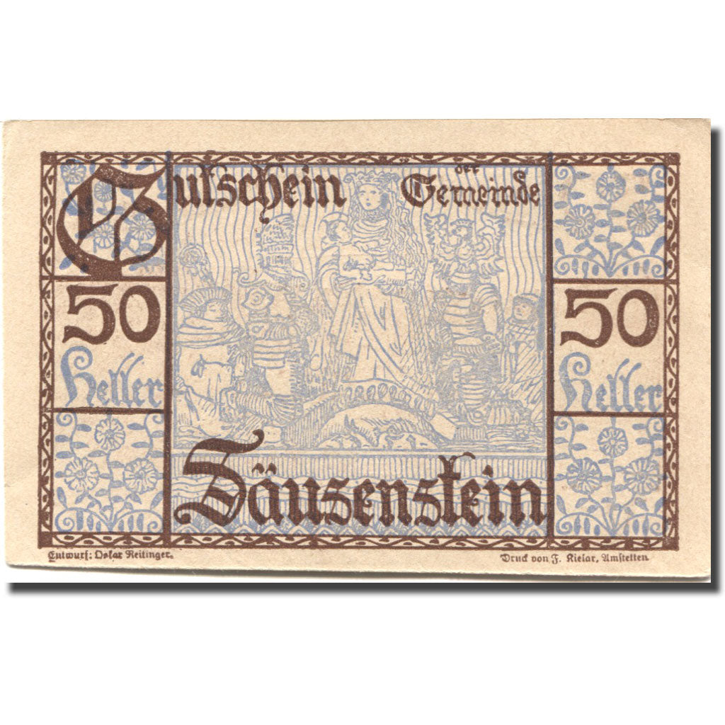 Geldschein, Österreich, Säusenstein, 50 Heller, village, 1920 UNZ Mehl:FS 950c