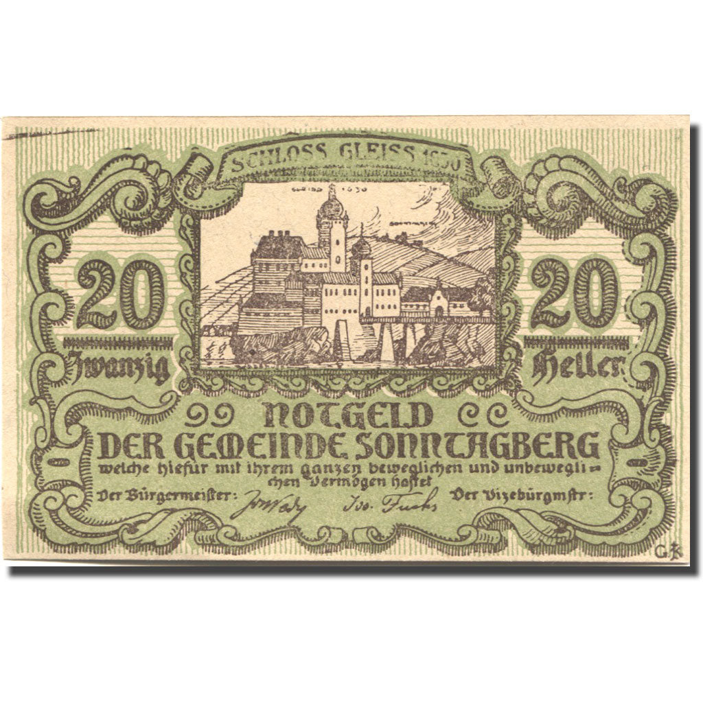 Banconote, Austria, Sonntagberg, 20 Heller, château, 1920 SPL Mehl:FS 1005a